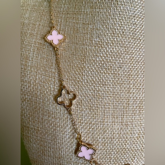 Elegant Gold and Pink Floral Necklace - Picture 2 of 7
